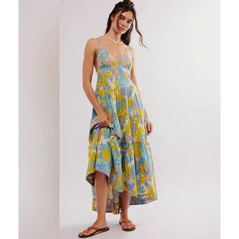 Free People Midi Dress Green Women Long Love Preppy Vacay Boho Retro Small New